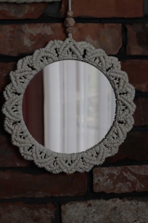 Lustro ∅20 cm, brązowe, oplot - naturalne złoto, rękodzieło