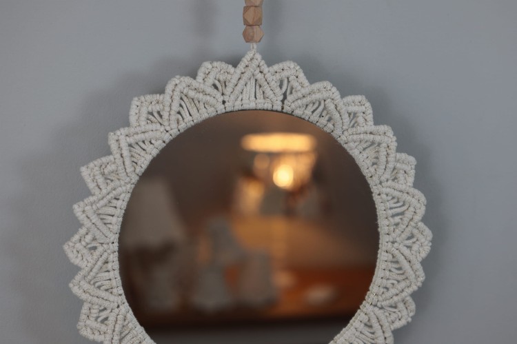 Lustro ∅30cm, niebarwione, oplot - naturalne złoto, rękodzieło - 3