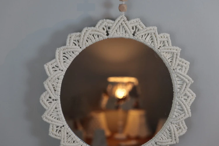 Lustro ∅30cm, niebarwione, oplot - ecru, rękodzieło - 5