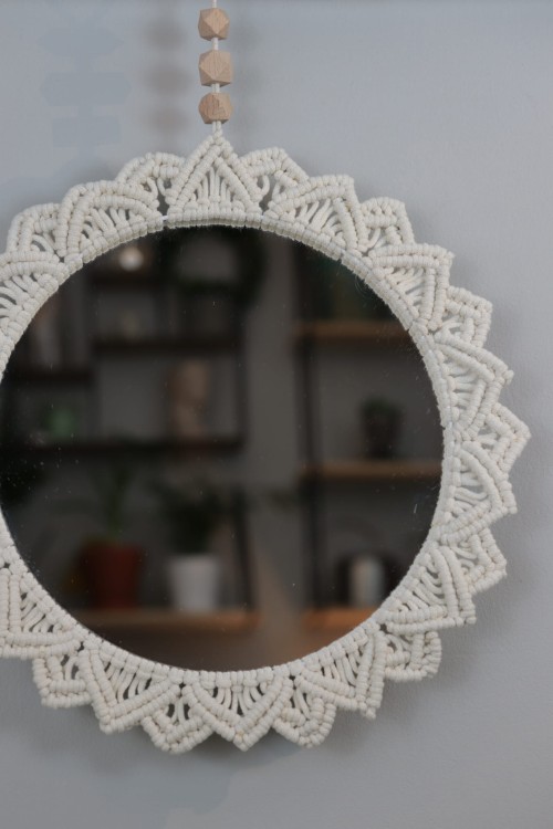 Lustro ∅30cm, niebarwione, oplot - ecru, rękodzieło