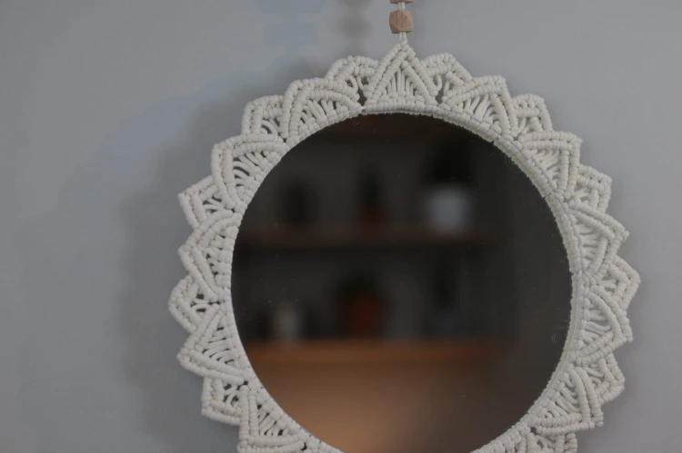 Lustro ∅30cm, niebarwione, oplot - ecru, rękodzieło - 7
