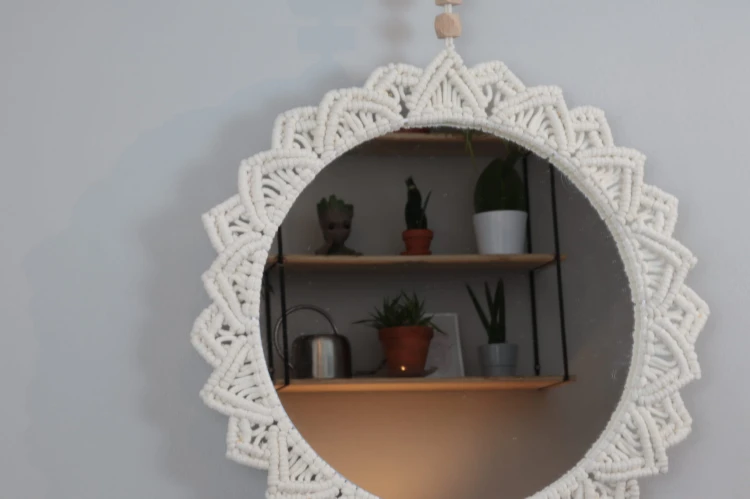 Lustro ∅30cm, niebarwione, oplot - ecru, rękodzieło - 6