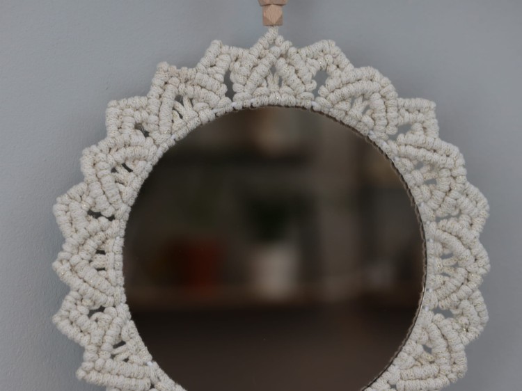 Lustro ∅20 cm, brązowe, oplot - naturalne złoto, rękodzieło - 3