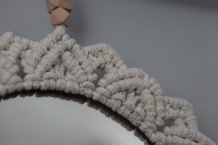 Lustro ∅20 cm, brązowe, oplot - naturalne złoto, rękodzieło - szczegóły