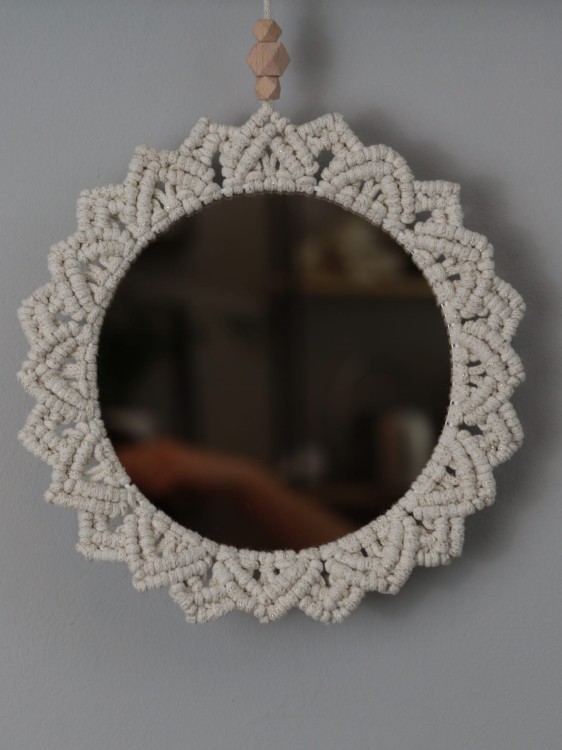 Lustro ∅20 cm, brązowe, oplot - naturalne złoto, rękodzieło