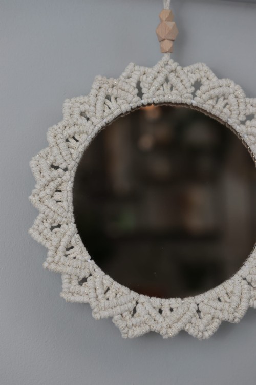 Lustro ∅20 cm, brązowe, oplot - naturalne złoto, rękodzieło - 5