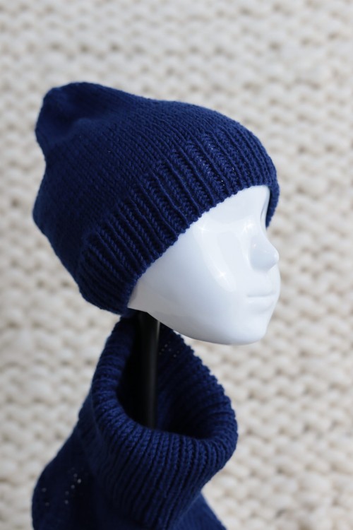 Wełniany zestaw dziecięcy na jesień/wiosnę, lekką zimę - czapka, mitenki, komin/ocieplacz, 100% wełna merino, rękodzieło, handmade, rozmiar - ( 4-6 lat), dziecięcy, kolor - granatowy
