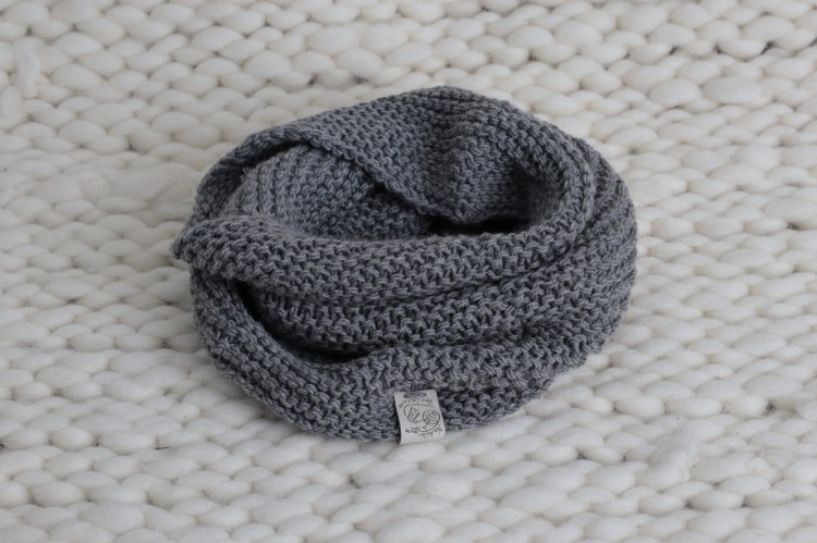 Wełniany komin - szal, ocieplacz, 100% wełna merino, rękodzieło, rozmiar - uniwersalny, unisex, kolor - szary