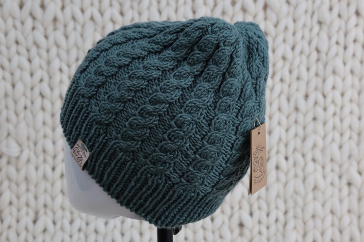 Czapka z warkoczem, rozmiar L, 56-58cm, wełna merino, leśny-01.JPG