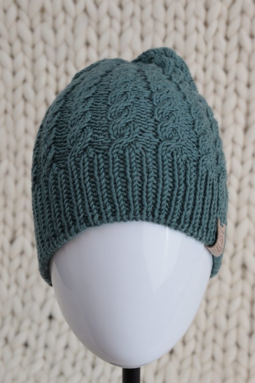 Czapka z warkoczem, rozmiar L, 56-58cm, wełna merino, leśny-03.JPG