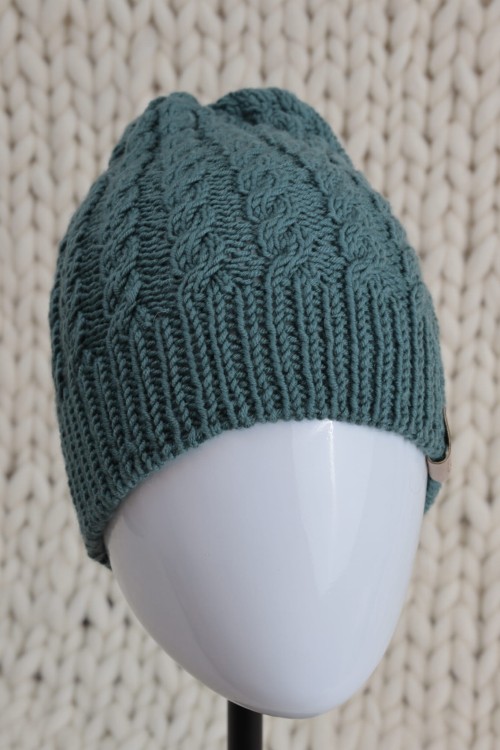 Czapka z warkoczem, rozmiar L, 56-58cm, wełna merino, leśny-05.JPG