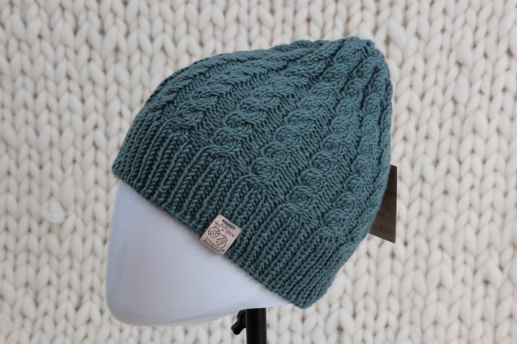 Czapka z warkoczem, rozmiar L, 56-58cm, wełna merino, leśny-07.JPG