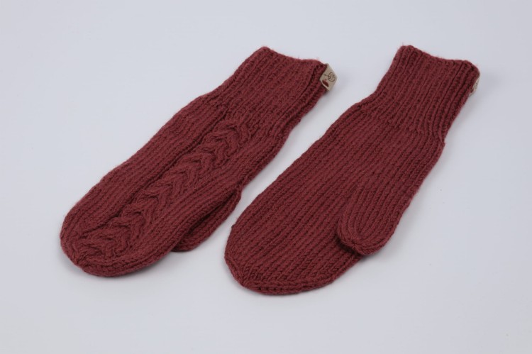 Rękawiczki jednopalczaste z warkoczem, 100% wełna merino, kolor bordowy  (1).JPG
