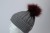 Czapka szara CHAŁKA (z warkoczami) z pomponem bordowym, Drops  BAby Merino (1).JPG